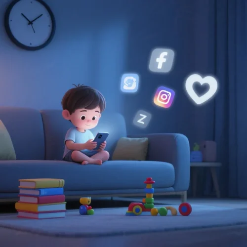 a kid holding mobile