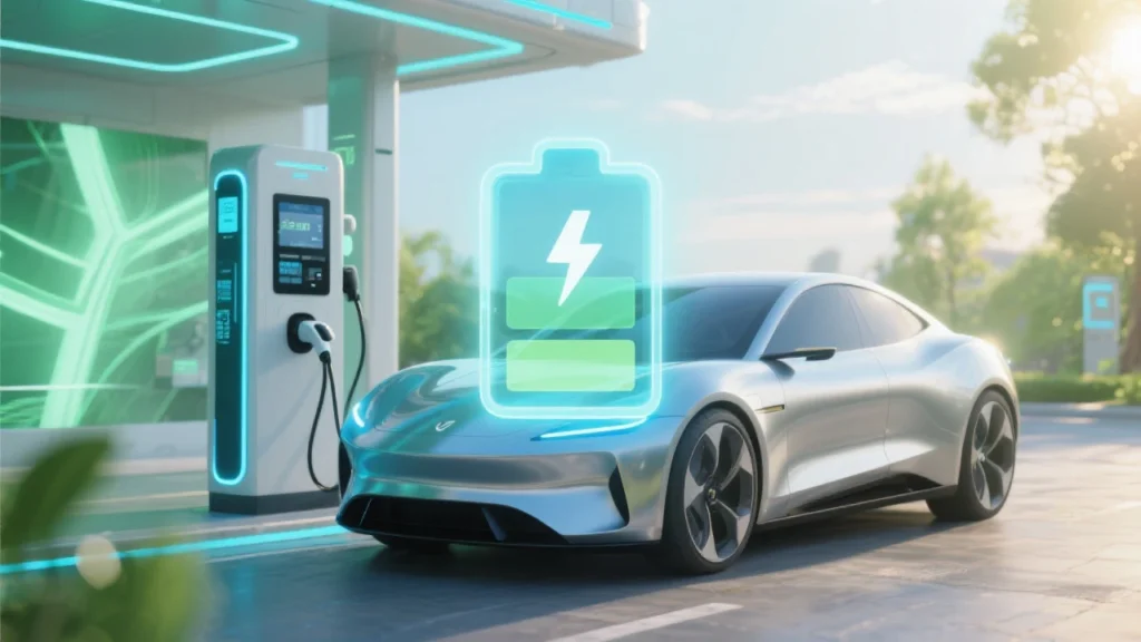 Futuristic electric vehicle charging at a cutting-edge charging station